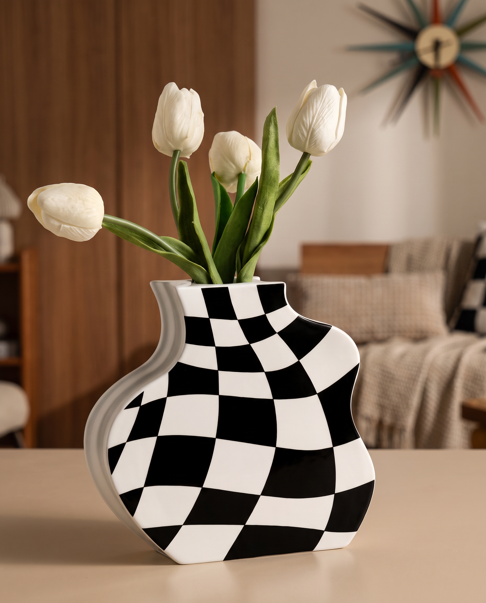 Chessboard Grid Ceramic Vase