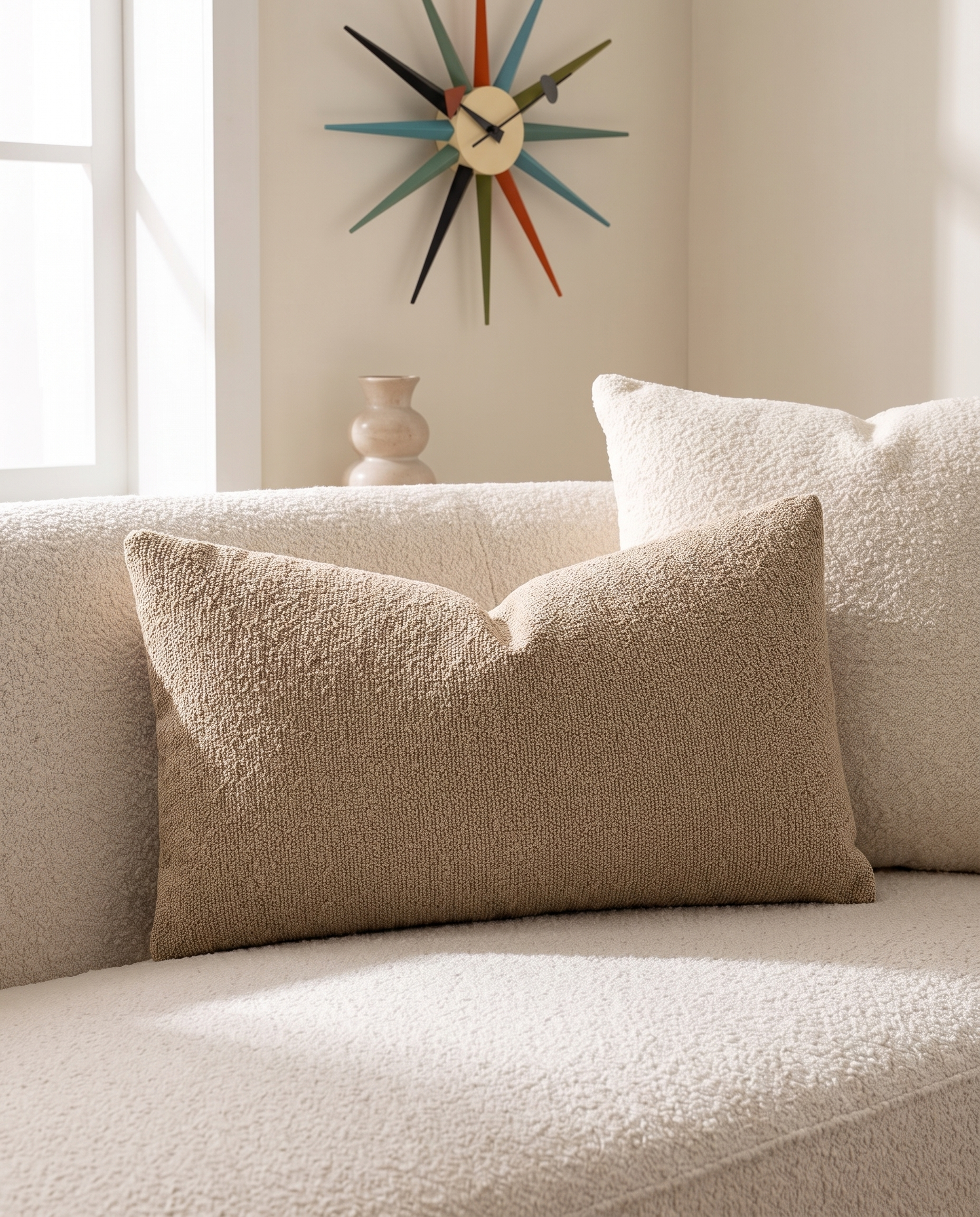Textured Boucle Lumbar Pillow Cover Khaki