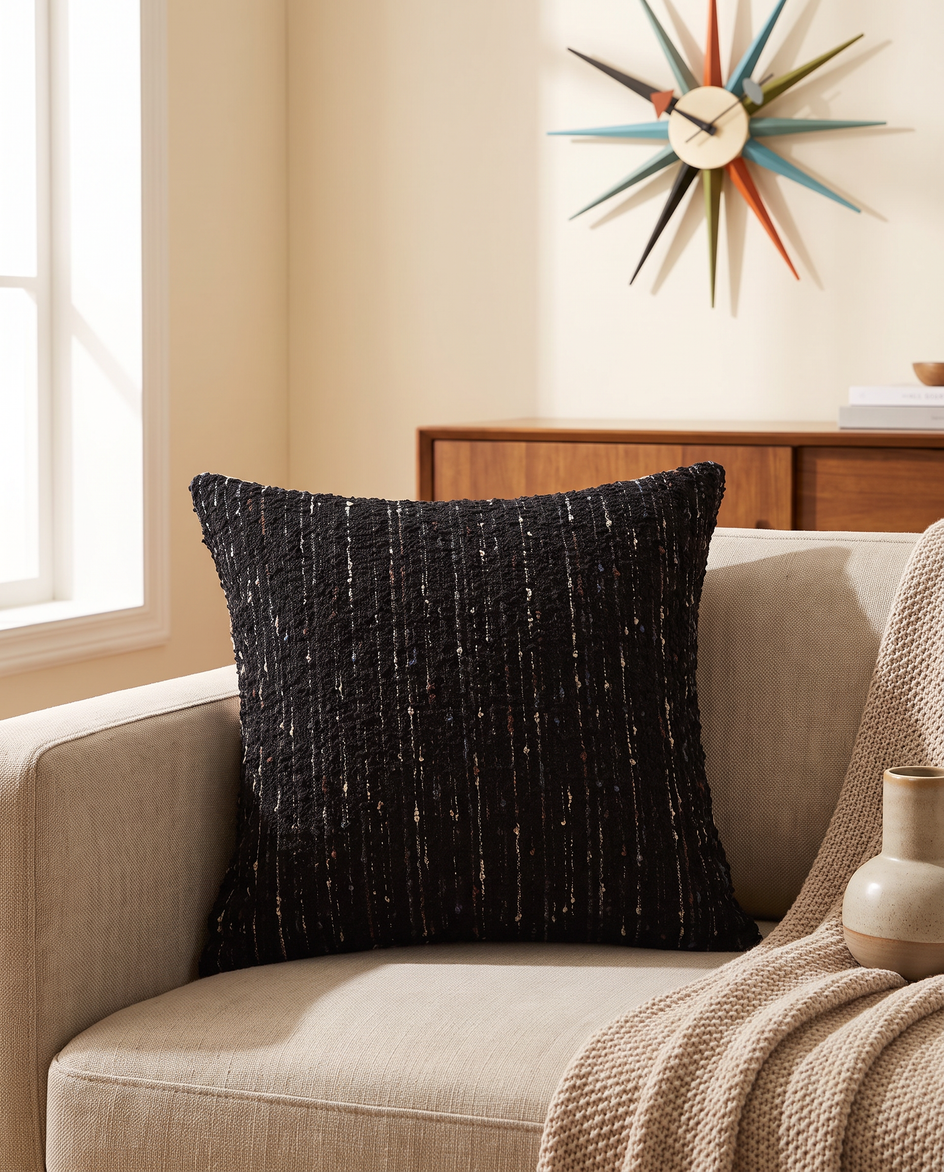 Textured Boucle Pillow Cover Black