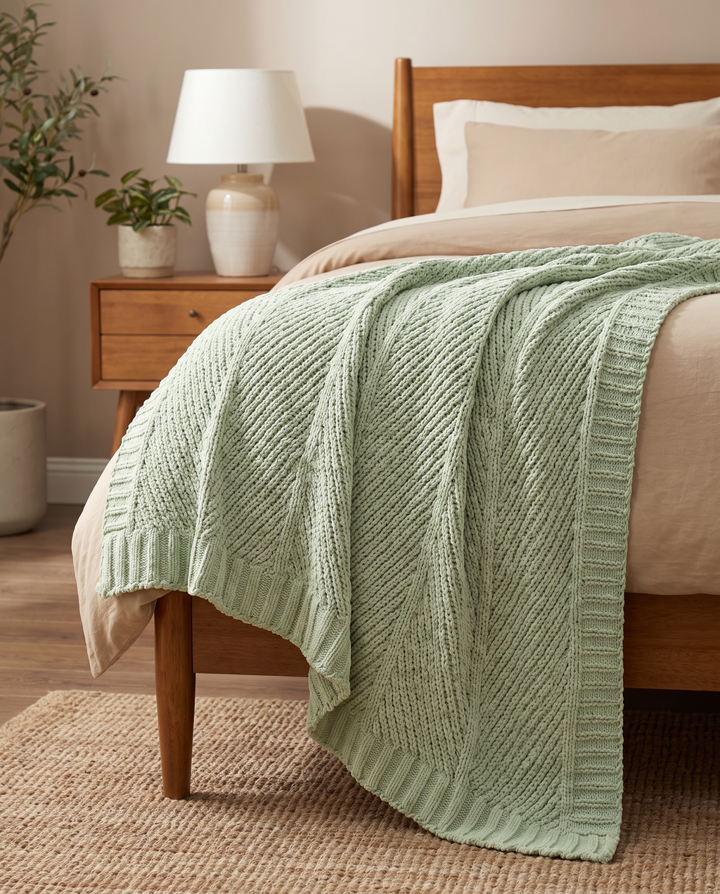 Chenille Chevron Knit Throw Sage Green
