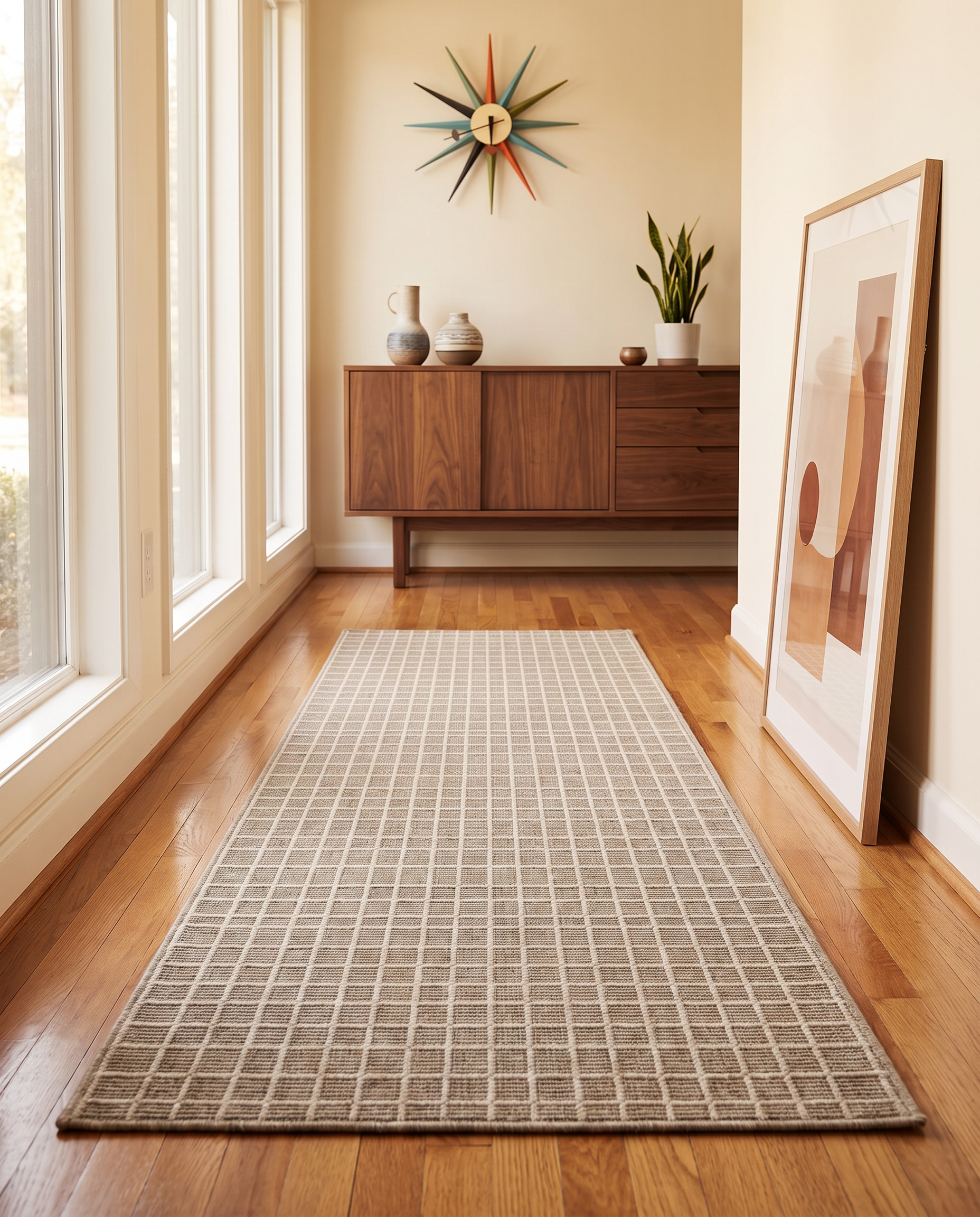 Grid Pattern Runner Rug Taupe