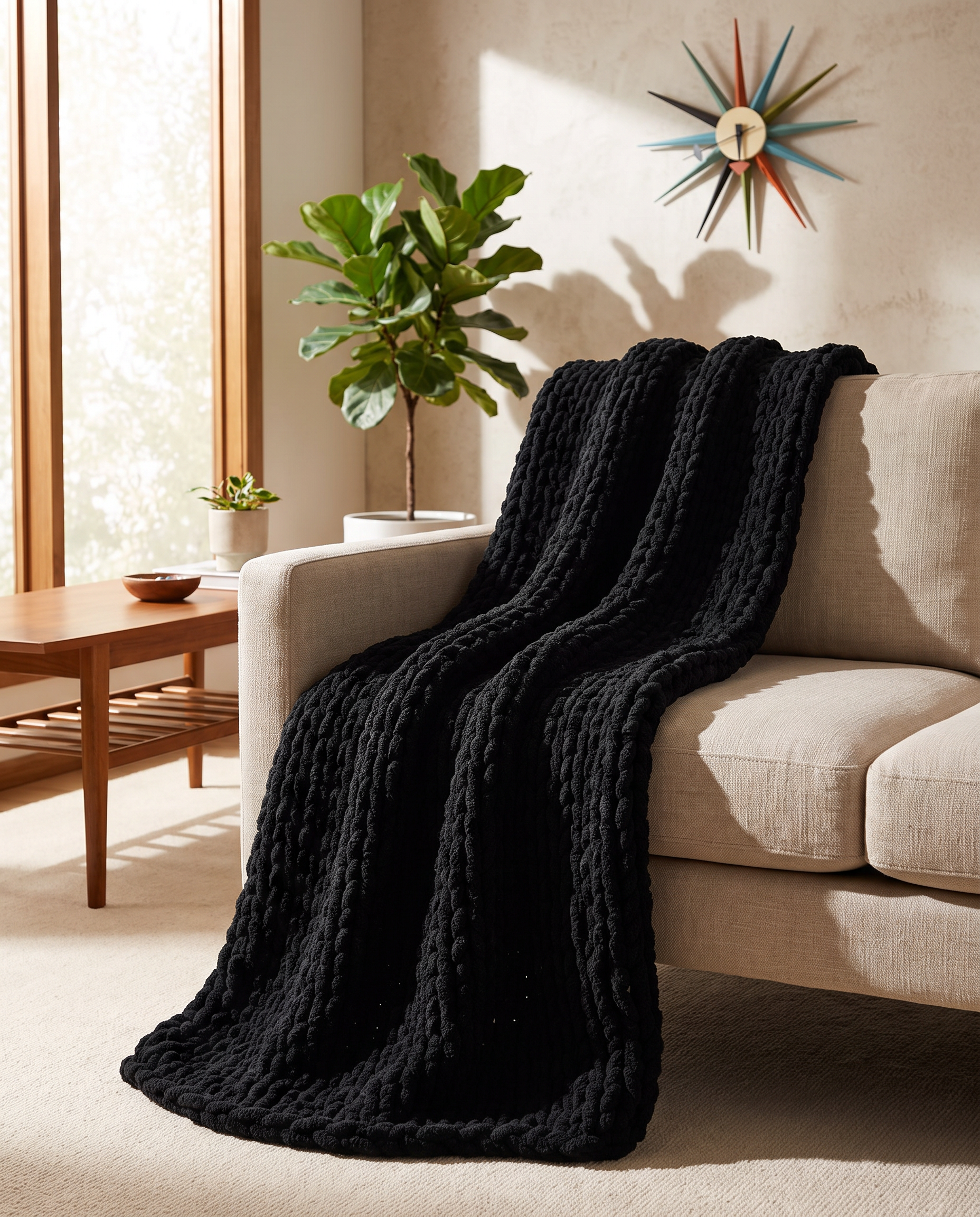 Chunky Knit Throw Black