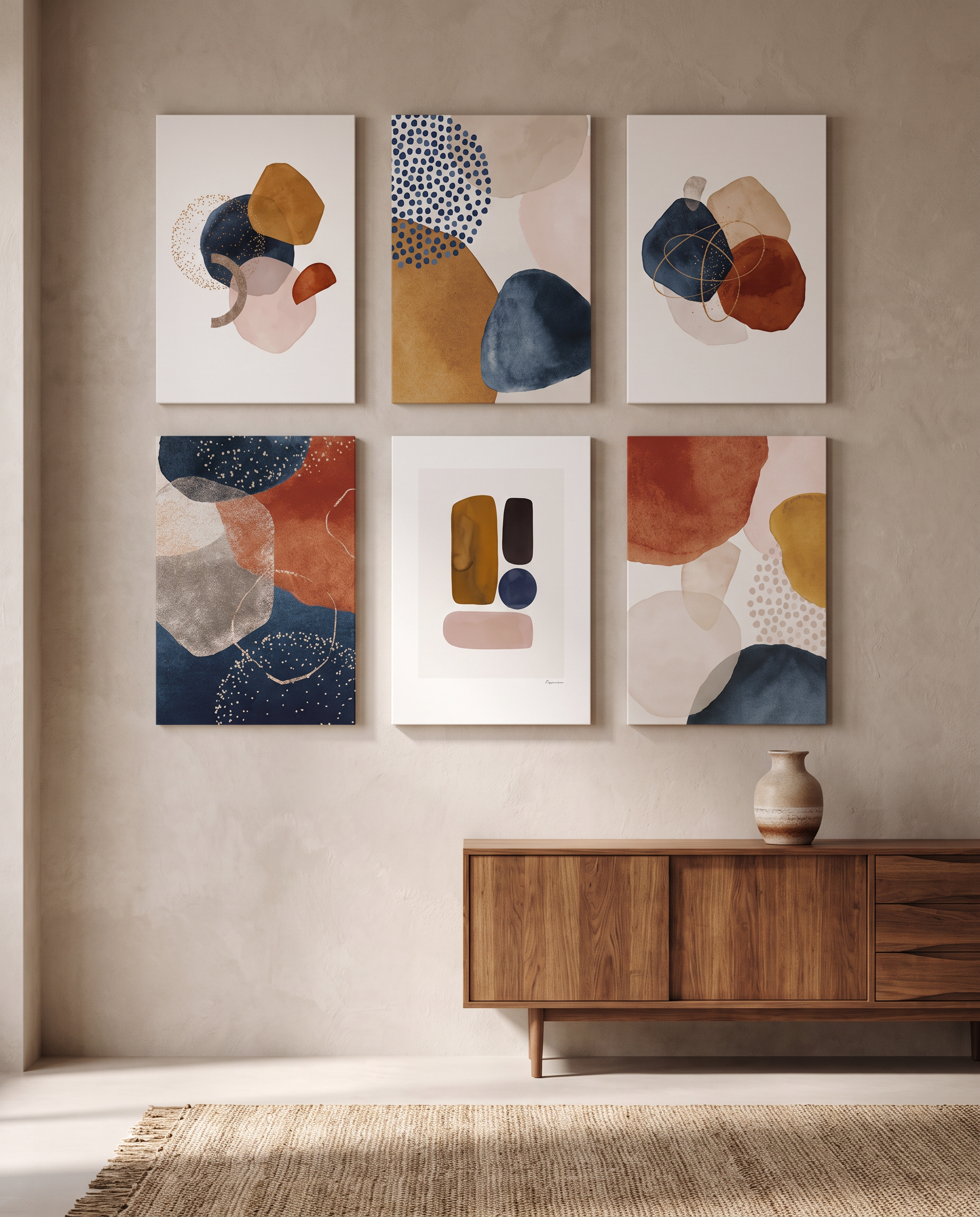 Geometric Line Canvas Set Morandi Orange