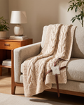 Chunky Cable Knit Throw Beige